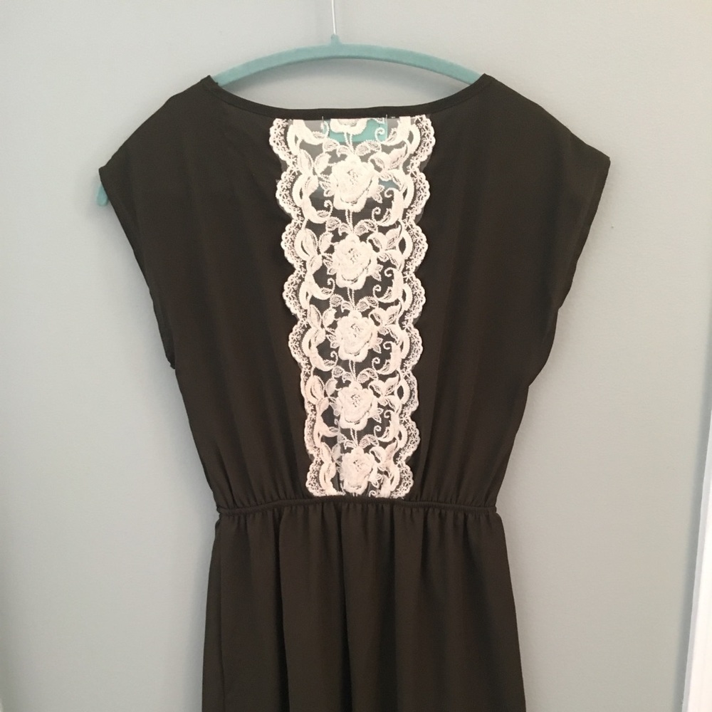 Olive Green Filly Flair Dress w/ back Lace detail